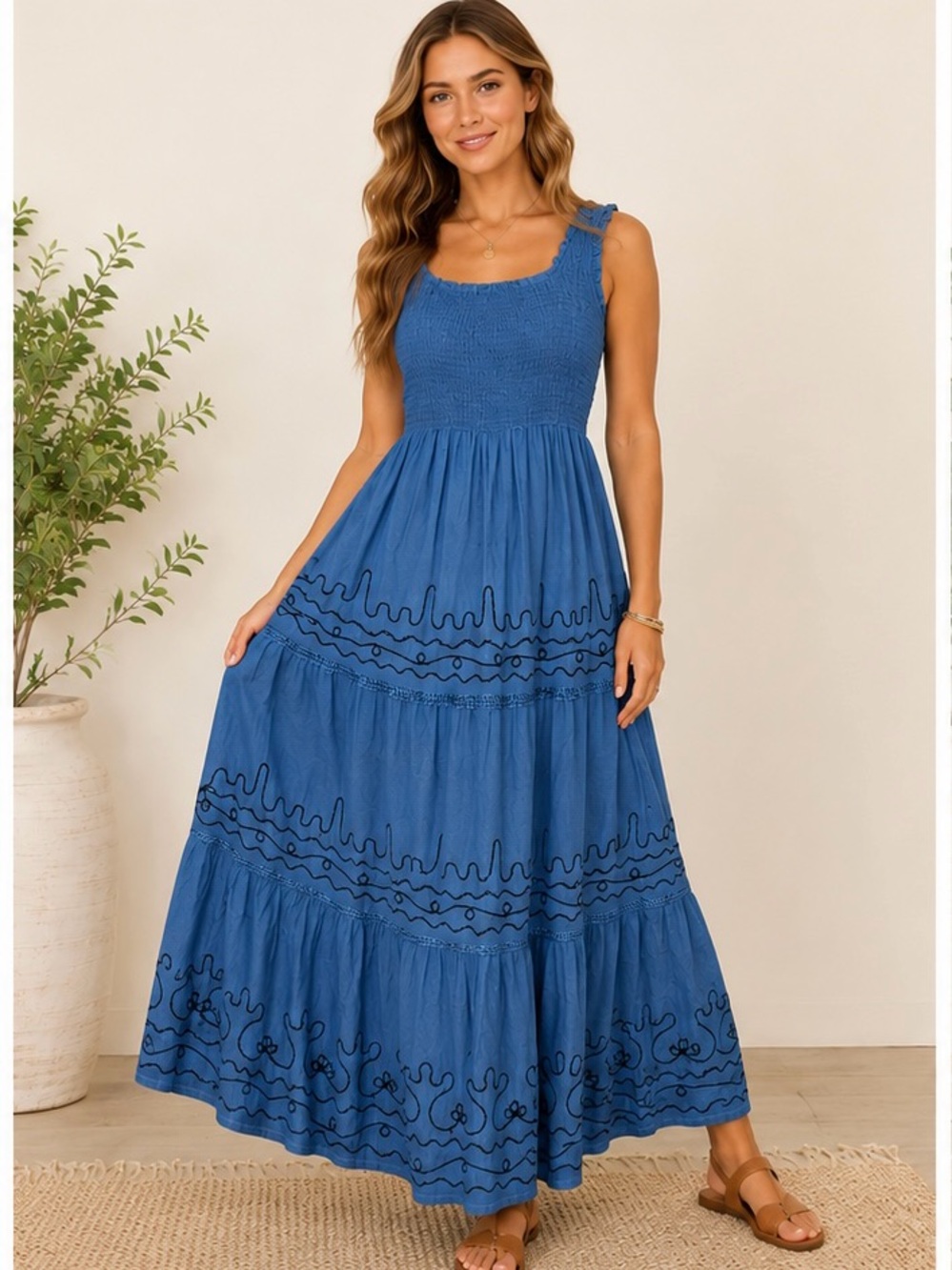 Kiwi + Punch Blue Boho Maxi Dress S NWT